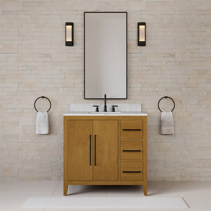 Lusso 36 in. Single Sink Freestanding Baja Oak Bath Vanity with Cararara White Engineered Marble Top (Assembled) | Water Creation
