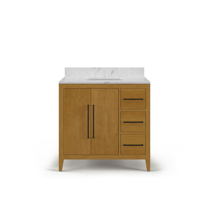 Lusso 36 in. Single Sink Freestanding Baja Oak Bath Vanity with Cararara White Engineered Marble Top (Assembled) | Water Creation