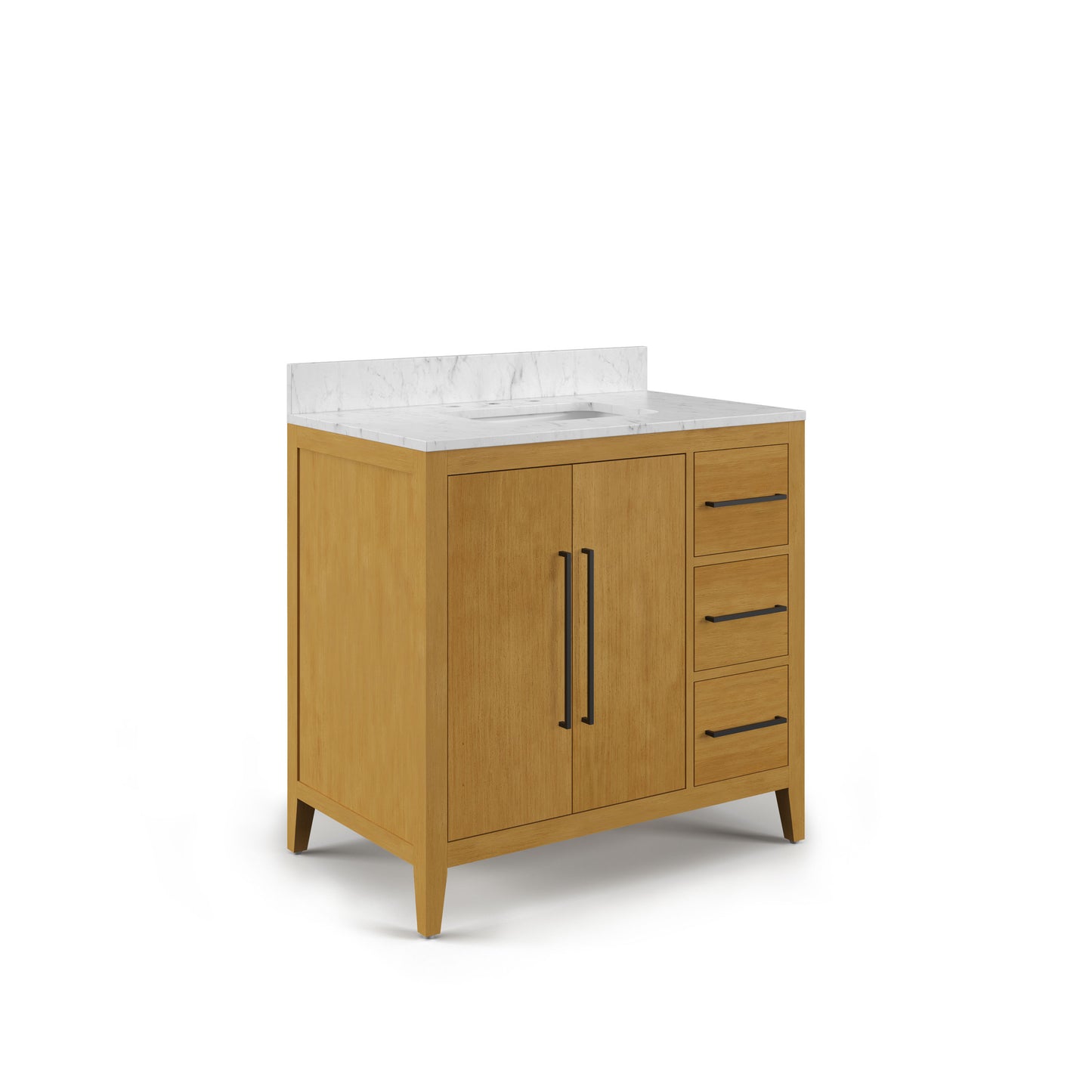 Lusso 36 in. Single Sink Freestanding Baja Oak Bath Vanity with Cararara White Engineered Marble Top (Assembled) | Water Creation