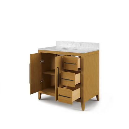 Lusso 36 in. Single Sink Freestanding Baja Oak Bath Vanity with Cararara White Engineered Marble Top (Assembled) | Water Creation