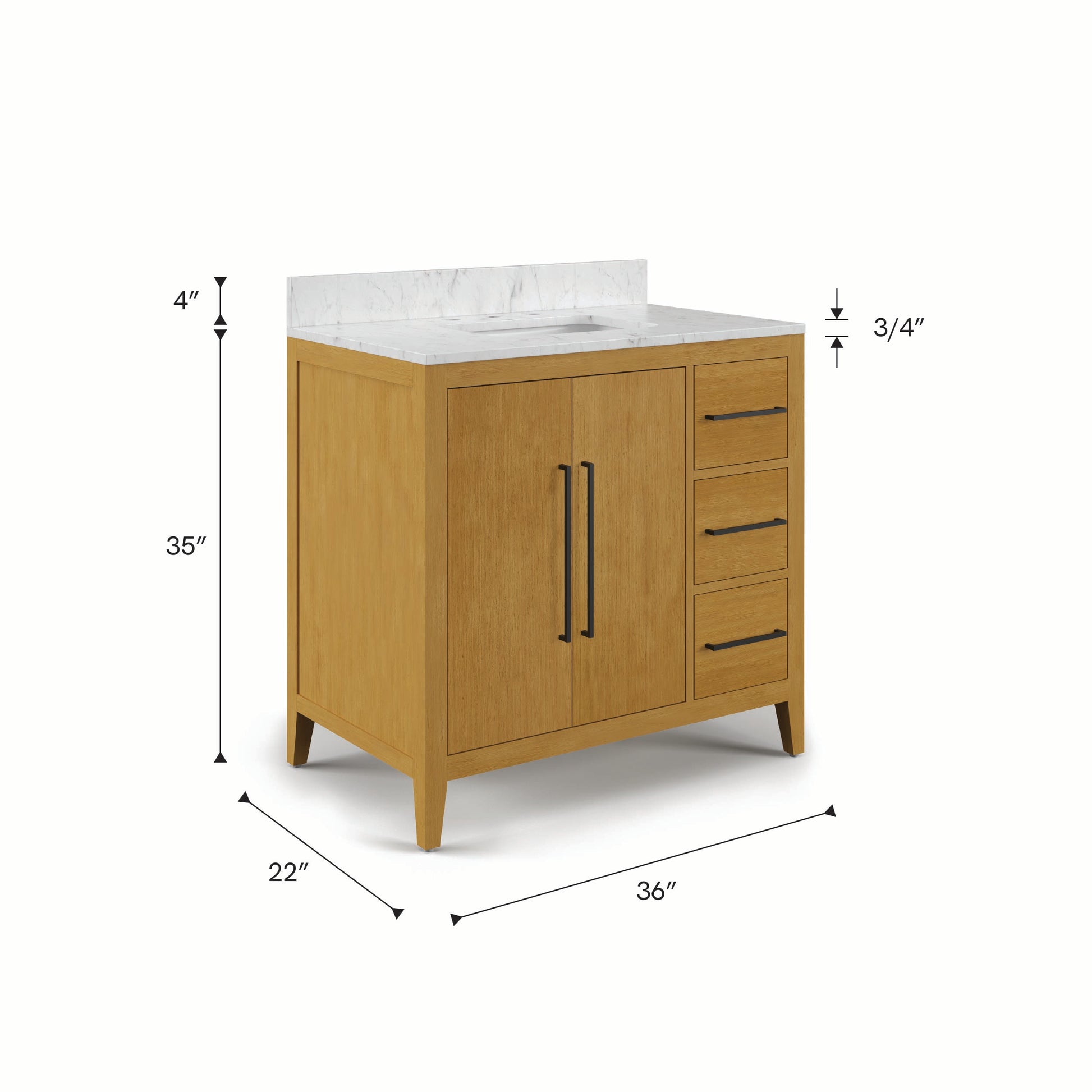 Lusso 36 in. Single Sink Freestanding Baja Oak Bath Vanity with Cararara White Engineered Marble Top (Assembled) | Water Creation