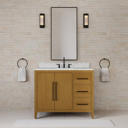 Lusso 42 in. Single Sink Freestanding Baja Oak Bath Vanity with Cararara White Engineered Marble Top (Assembled) | Water Creation