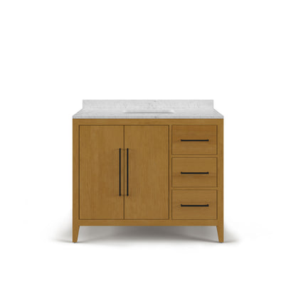 Lusso 42 in. Single Sink Freestanding Baja Oak Bath Vanity with Cararara White Engineered Marble Top (Assembled) | Water Creation