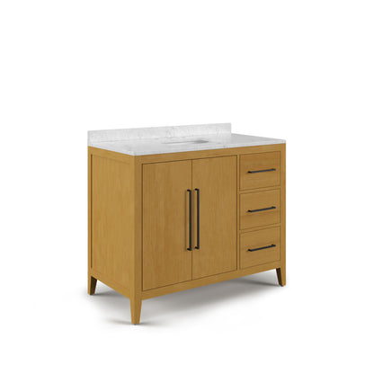 Lusso 42 in. Single Sink Freestanding Baja Oak Bath Vanity with Cararara White Engineered Marble Top (Assembled) | Water Creation