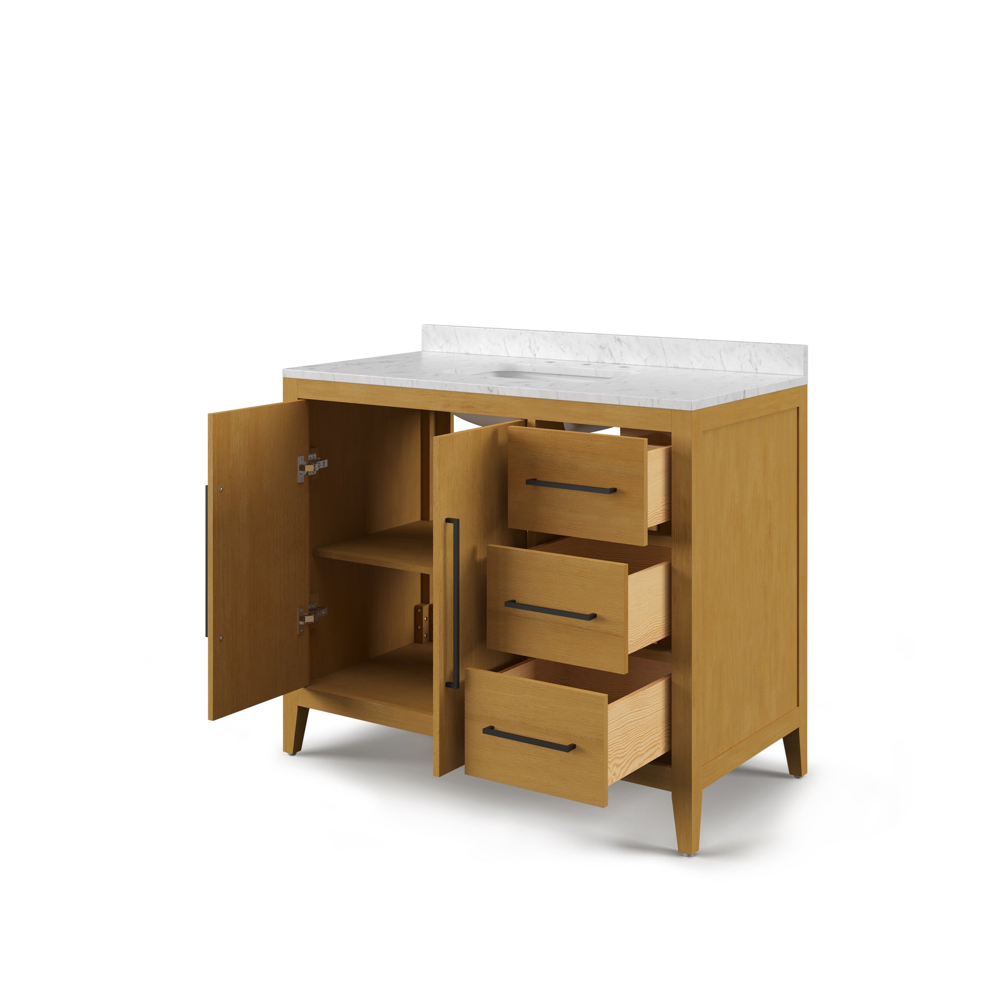 Lusso 42 in. Single Sink Freestanding Baja Oak Bath Vanity with Cararara White Engineered Marble Top (Assembled) | Water Creation