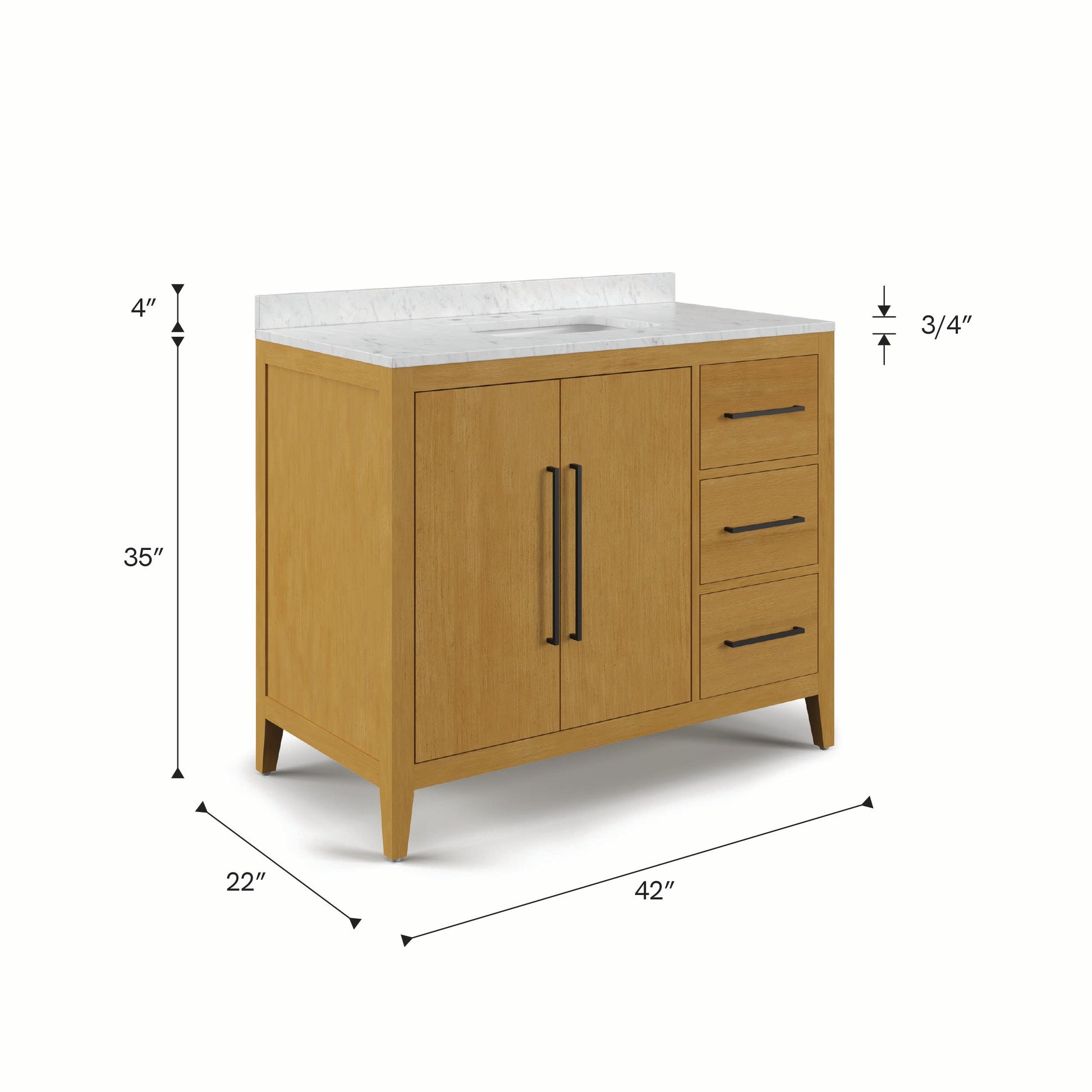 Lusso 42 in. Single Sink Freestanding Baja Oak Bath Vanity with Cararara White Engineered Marble Top (Assembled) | Water Creation