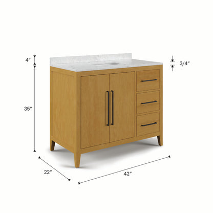 Lusso 42 in. Single Sink Freestanding Baja Oak Bath Vanity with Cararara White Engineered Marble Top (Assembled) | Water Creation