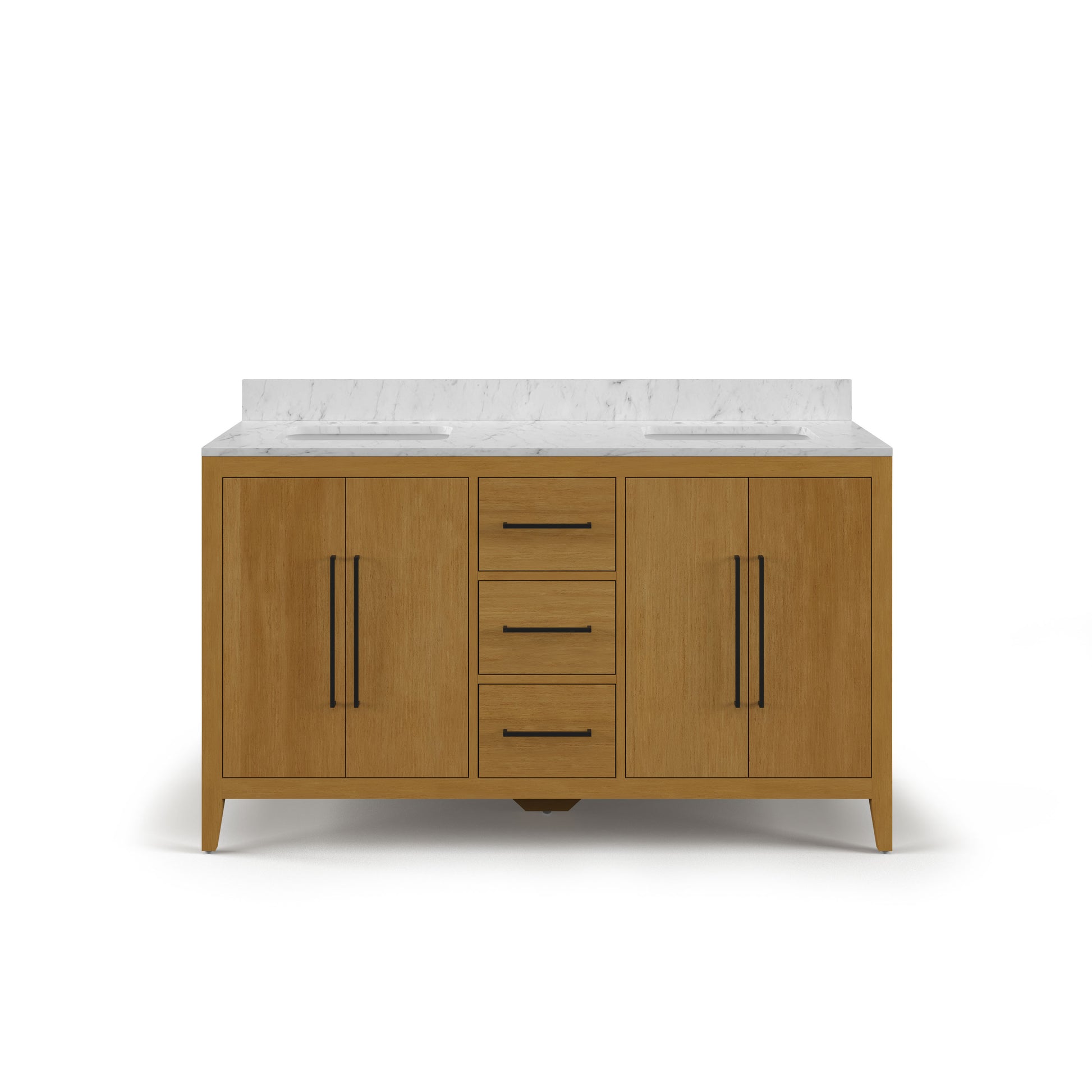 Lusso 60 in. Double Sink Freestanding Baja Oak Bath Vanity with Cararara White Engineered Marble Top (Assembled) | Water Creation