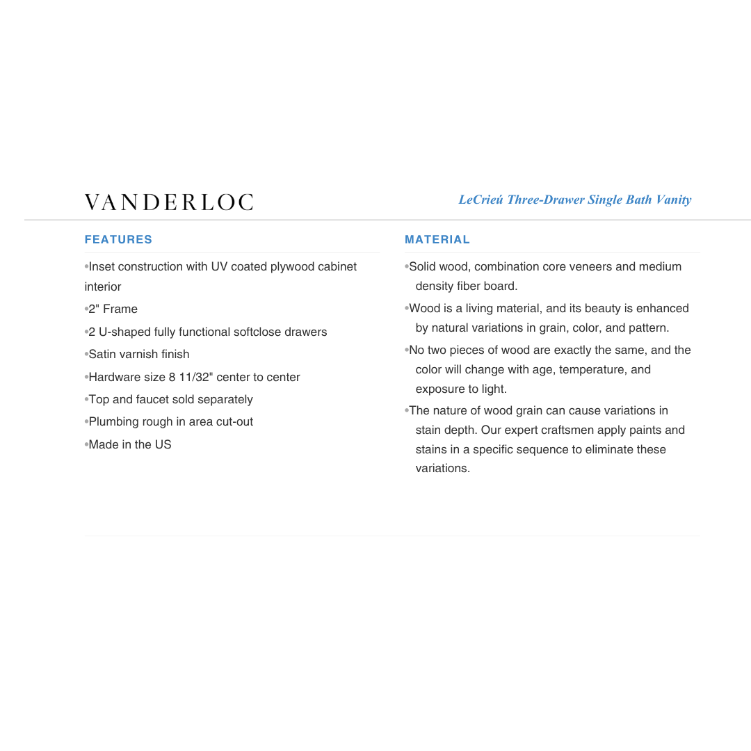 Vanderloc LeCrieú Three-Drawer Single Bath Vanity