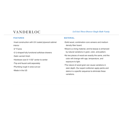 Vanderloc LeCrieú Three-Drawer Single Bath Vanity