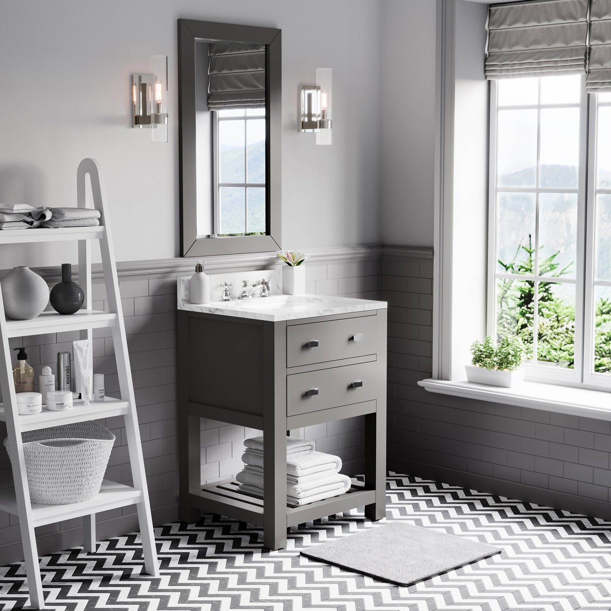 Madalyn 24 in. W x 21.5 in. D x 34 in. H Vanity in Cashmere Grey with Marble Vanity Top in Carrara White | Water Creation