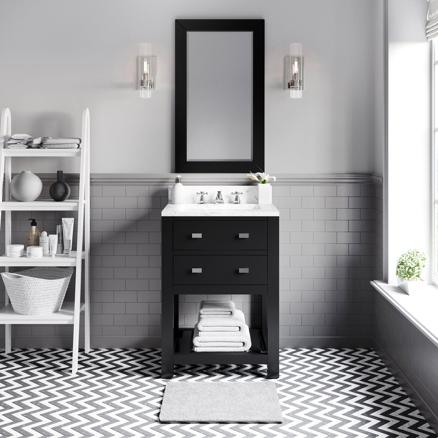 Madalyn 24 in. Vanity in Espresso with Marble Vanity Top in Carrara White | Water Creation