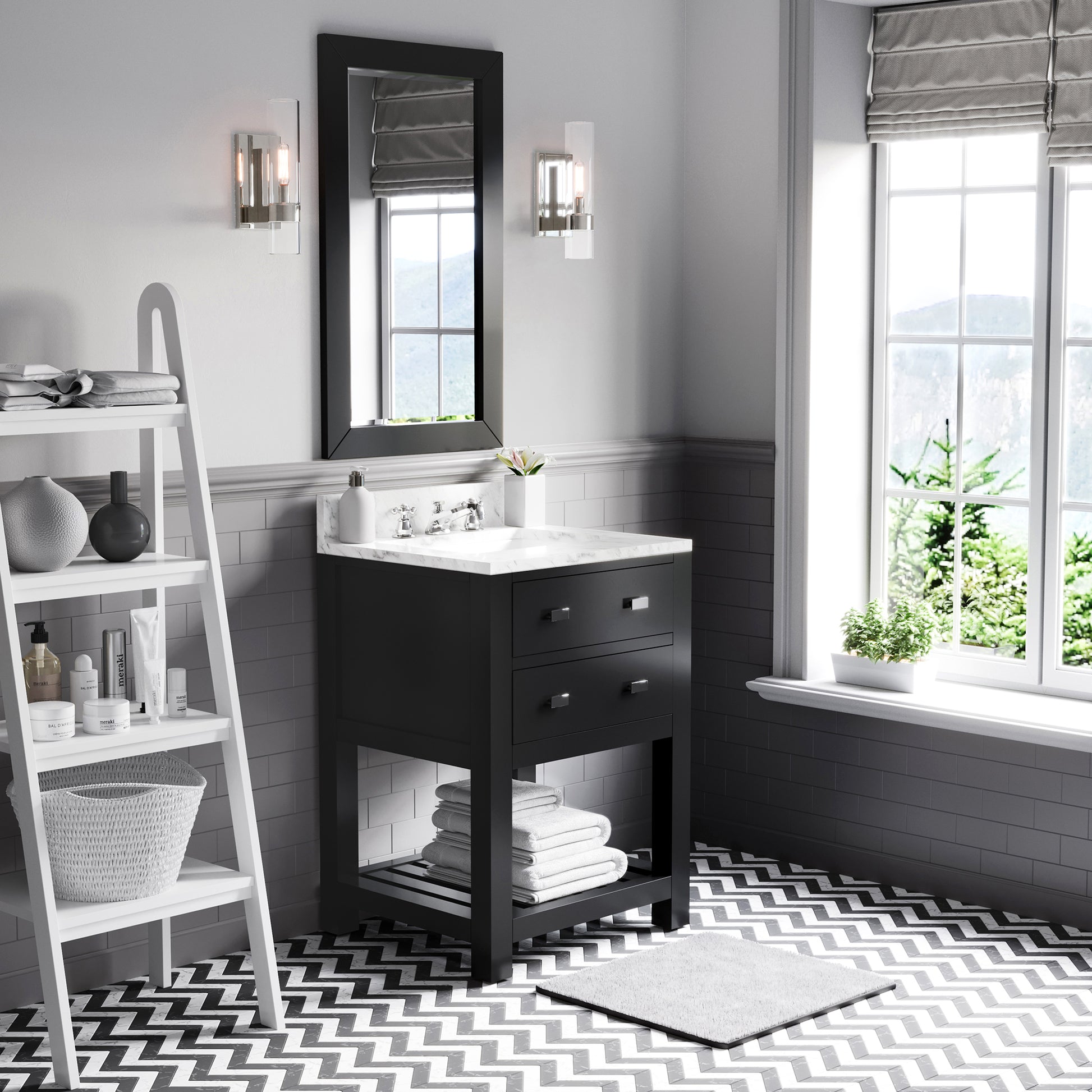 Madalyn 24 in. Vanity in Espresso with Marble Vanity Top in Carrara White | Water Creation