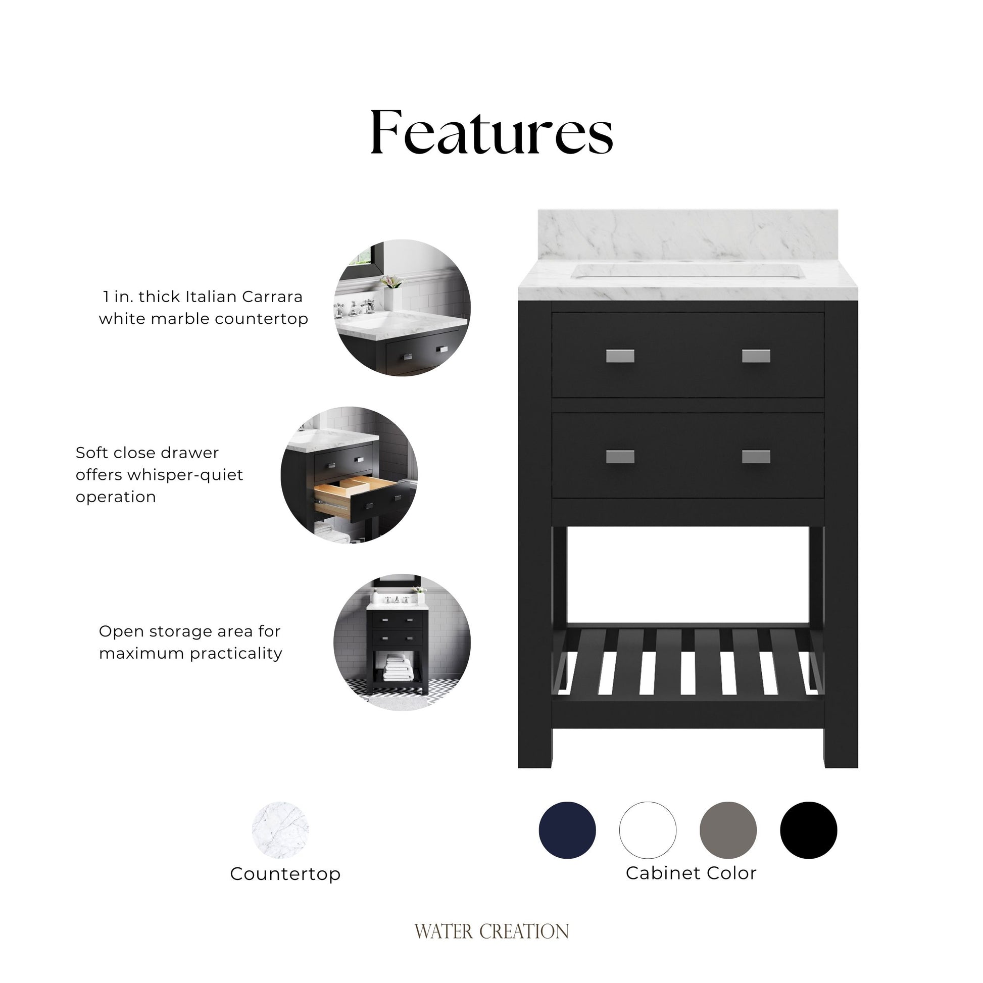 Madalyn 24 in. Vanity in Espresso with Marble Vanity Top in Carrara White | Water Creation
