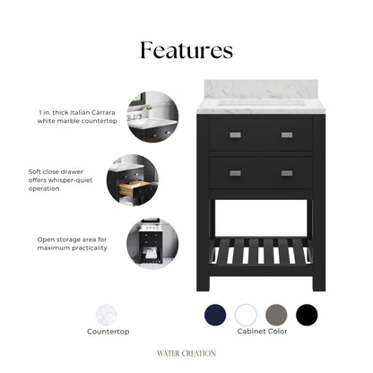 Madalyn 24 in. Vanity in Espresso with Marble Vanity Top in Carrara White | Water Creation