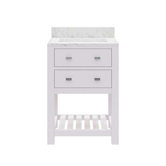 Madalyn 24 in. Vanity in Carrara White with Marble Vanity Top in Carrara White | Water Creation