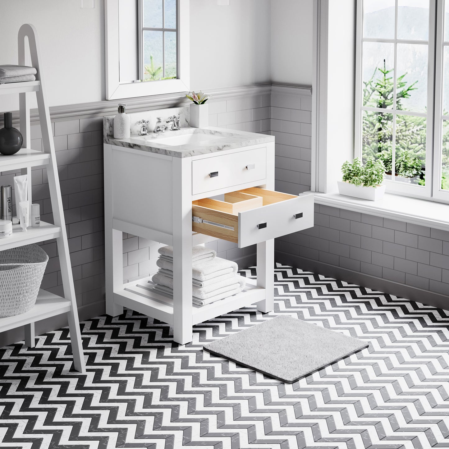 Madalyn 24 in. Vanity in Carrara White with Marble Vanity Top in Carrara White | Water Creation