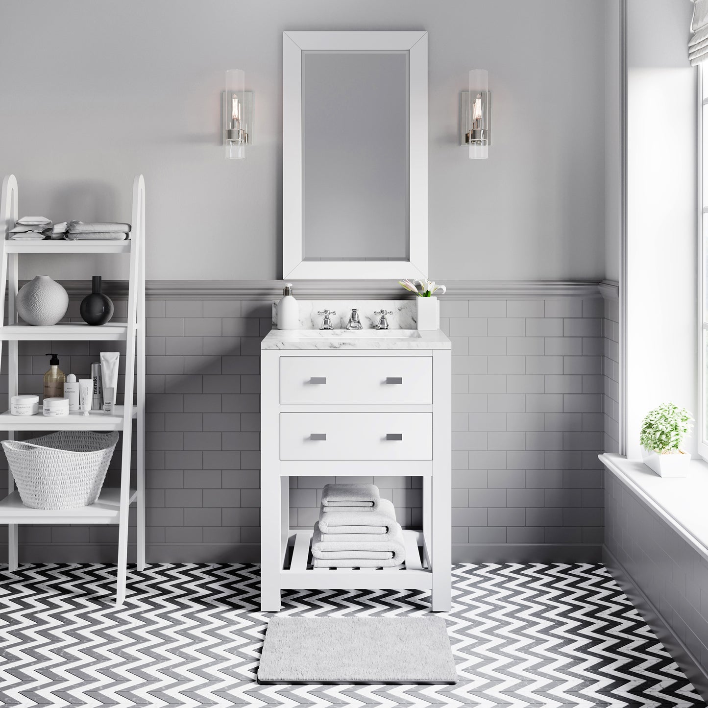 Madalyn 24 in. Vanity in Carrara White with Marble Vanity Top in Carrara White | Water Creation