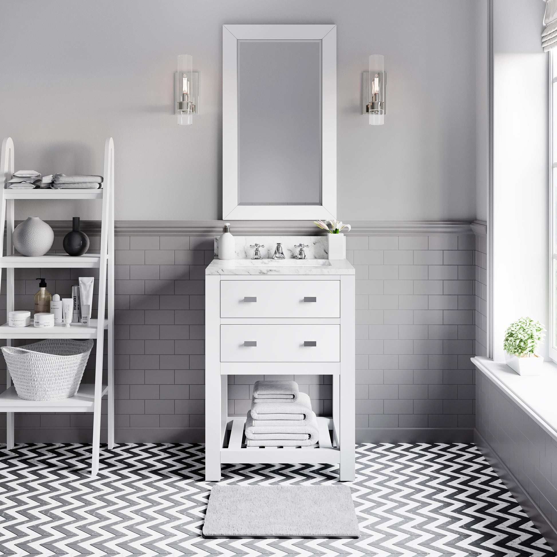 Madalyn 24 in. Vanity in Carrara White with Marble Vanity Top in Carrara White | Water Creation
