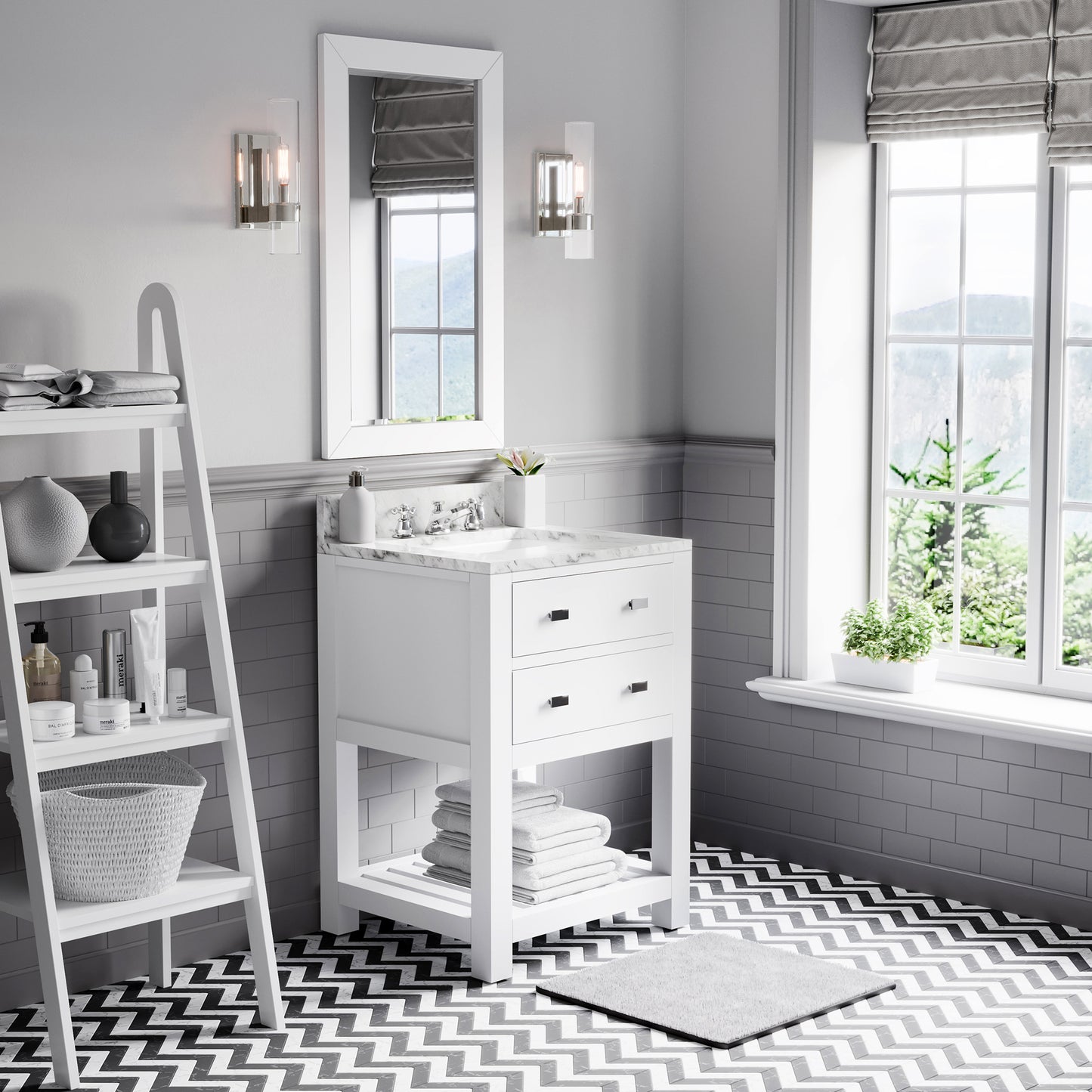 Madalyn 24 in. Vanity in Carrara White with Marble Vanity Top in Carrara White | Water Creation