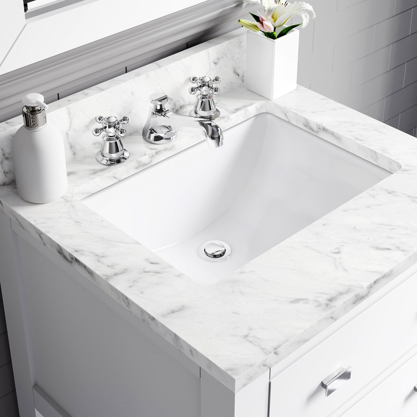 Madalyn 24 in. Vanity in Carrara White with Marble Vanity Top in Carrara White | Water Creation