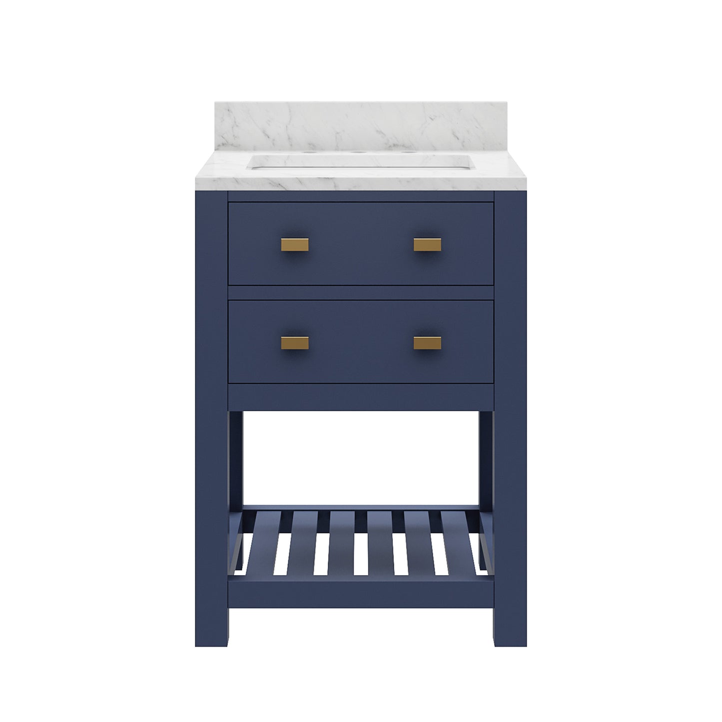 Madalyn 24 in. W Bath Vanity in Monarch Blue with Marble Vanity Top in Carrara White with White Basin(s) | Water Creation