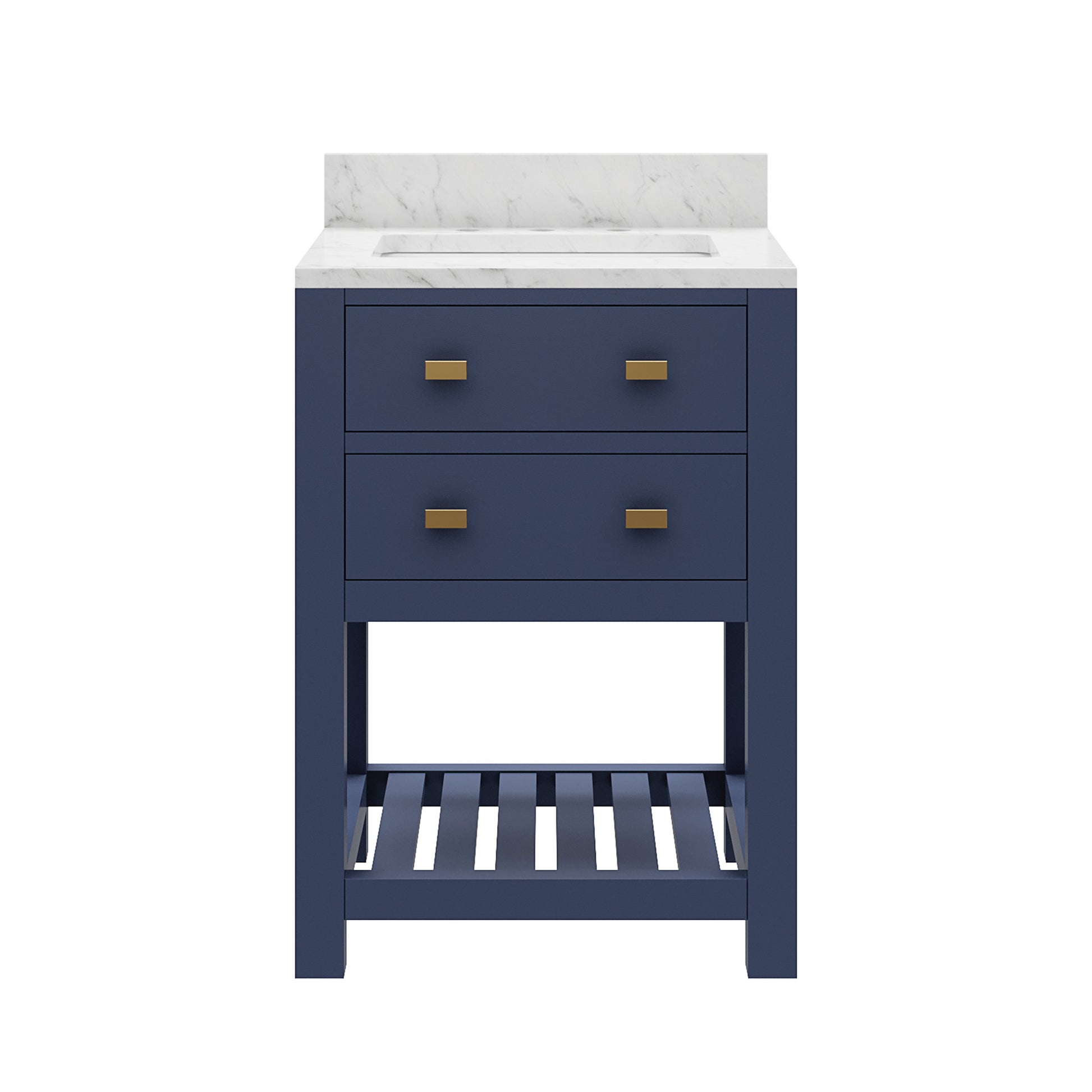 Madalyn 24 in. W Bath Vanity in Monarch Blue with Marble Vanity Top in Carrara White with White Basin(s) | Water Creation