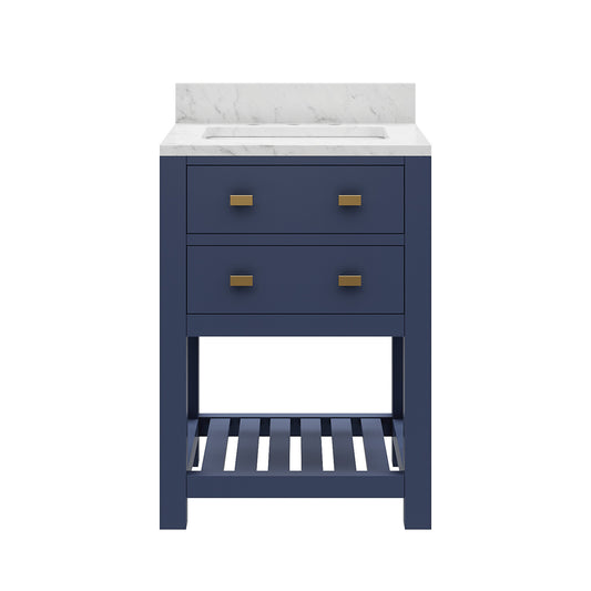Madalyn 24 in. W Bath Vanity in Monarch Blue with Marble Vanity Top in Carrara White with White Basin(s) | Water Creation