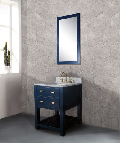 Madalyn 24 in. W Bath Vanity in Monarch Blue with Marble Vanity Top in Carrara White with White Basin(s) | Water Creation