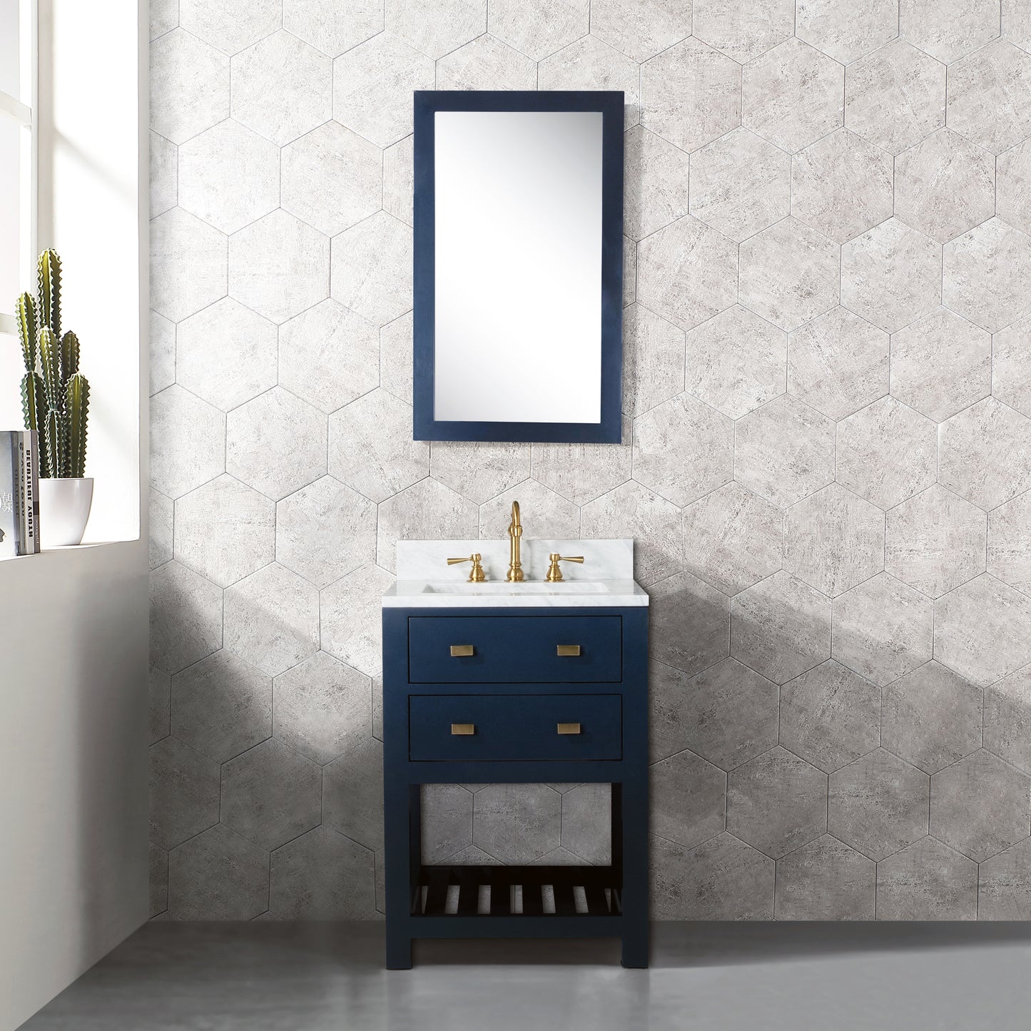 Madalyn 24 in. W Bath Vanity in Monarch Blue with Marble Vanity Top in Carrara White with White Basin(s) | Water Creation