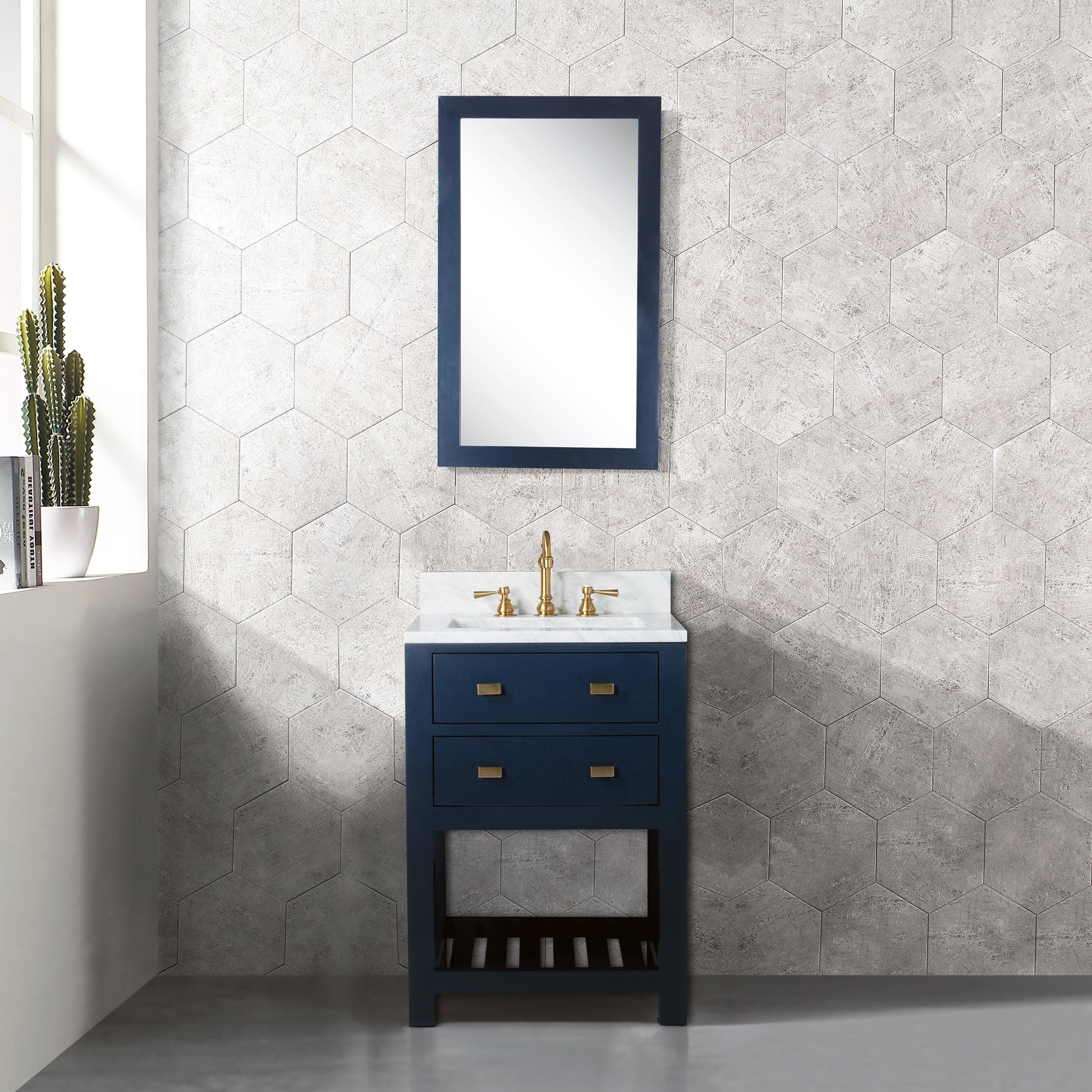 Madalyn 24 in. W Bath Vanity in Monarch Blue with Marble Vanity Top in Carrara White with White Basin(s) | Water Creation