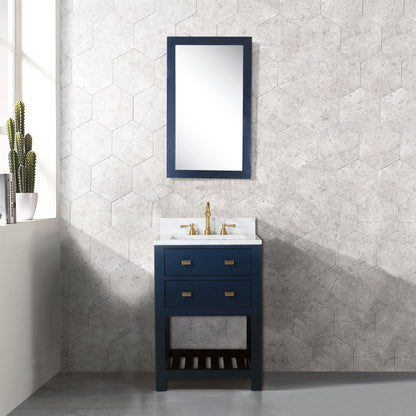 Madalyn 24 in. W Bath Vanity in Monarch Blue with Marble Vanity Top in Carrara White with White Basin(s) | Water Creation