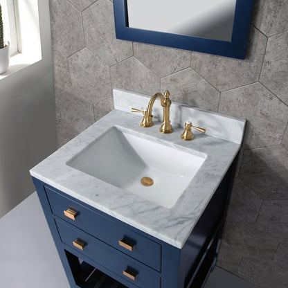 Madalyn 24 in. W Bath Vanity in Monarch Blue with Marble Vanity Top in Carrara White with White Basin(s) | Water Creation