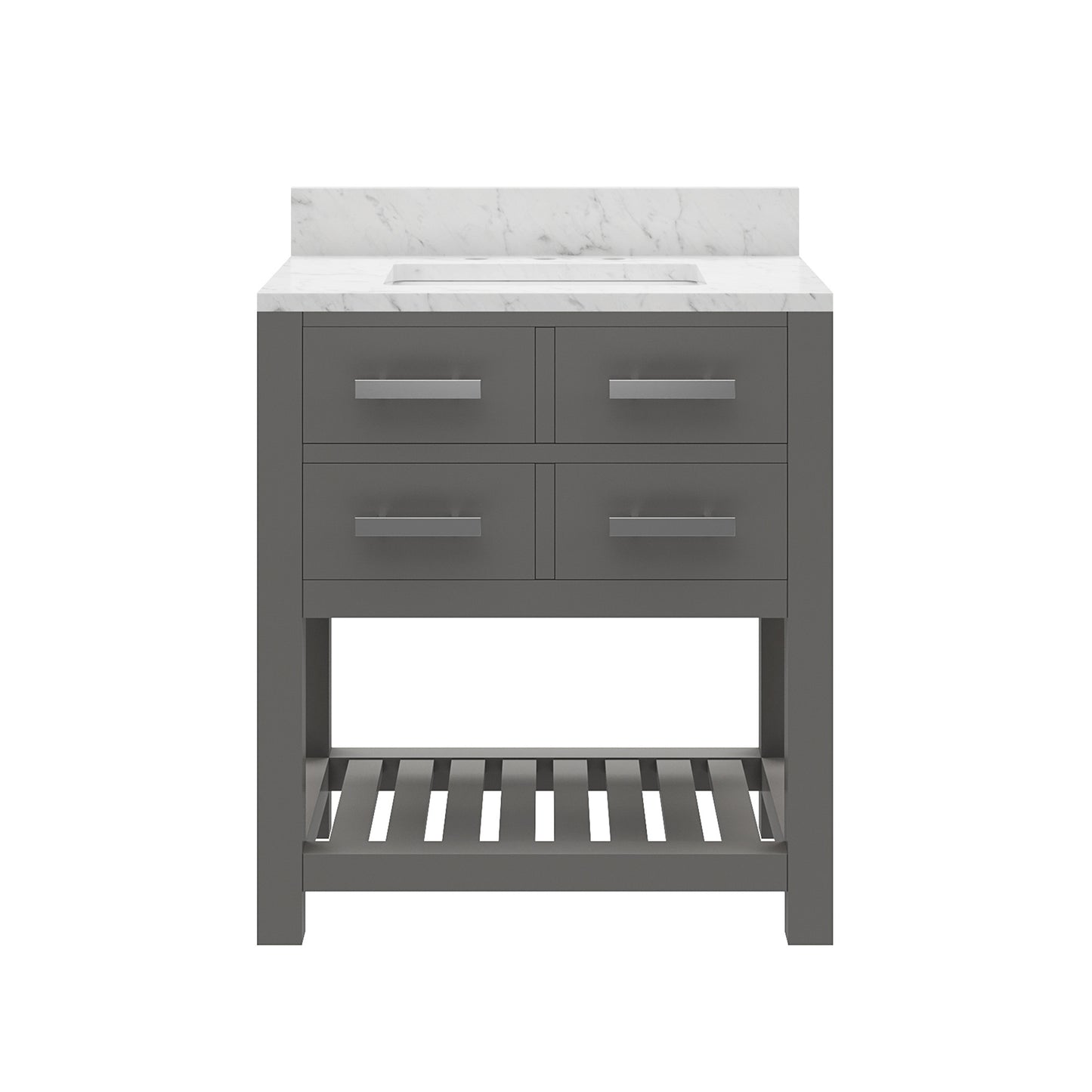 Madalyn 30 in. W x 21.5 in. D x 34 in. H Vanity in Cashmere Grey with Marble Vanity Top in Carrara White | Water Creation