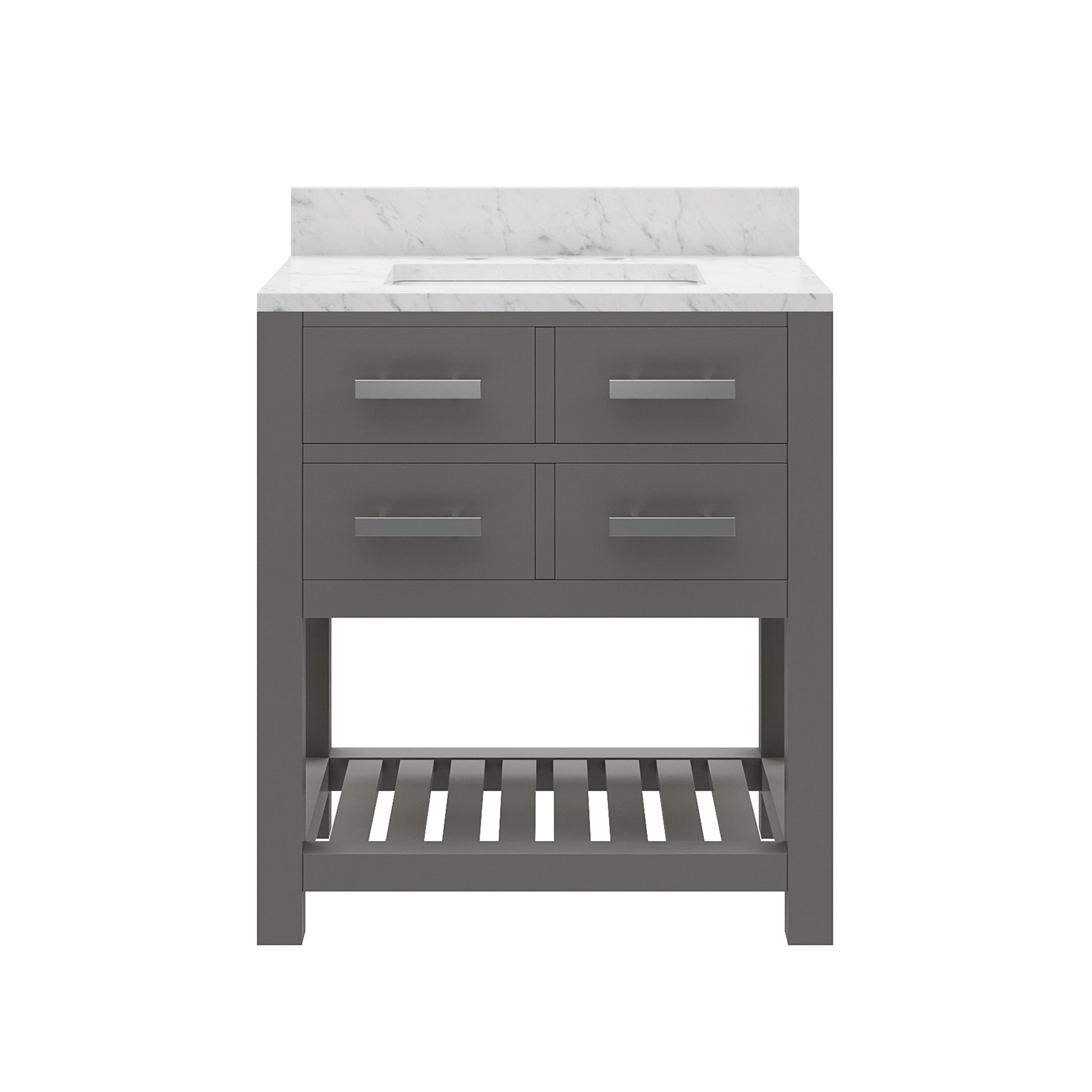 Madalyn 30 in. W x 21.5 in. D x 34 in. H Vanity in Cashmere Grey with Marble Vanity Top in Carrara White | Water Creation