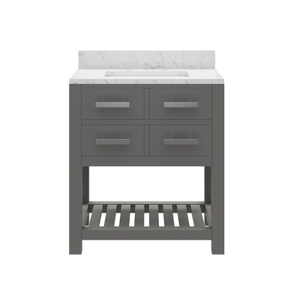 Madalyn 30 in. W x 21.5 in. D x 34 in. H Vanity in Cashmere Grey with Marble Vanity Top in Carrara White | Water Creation