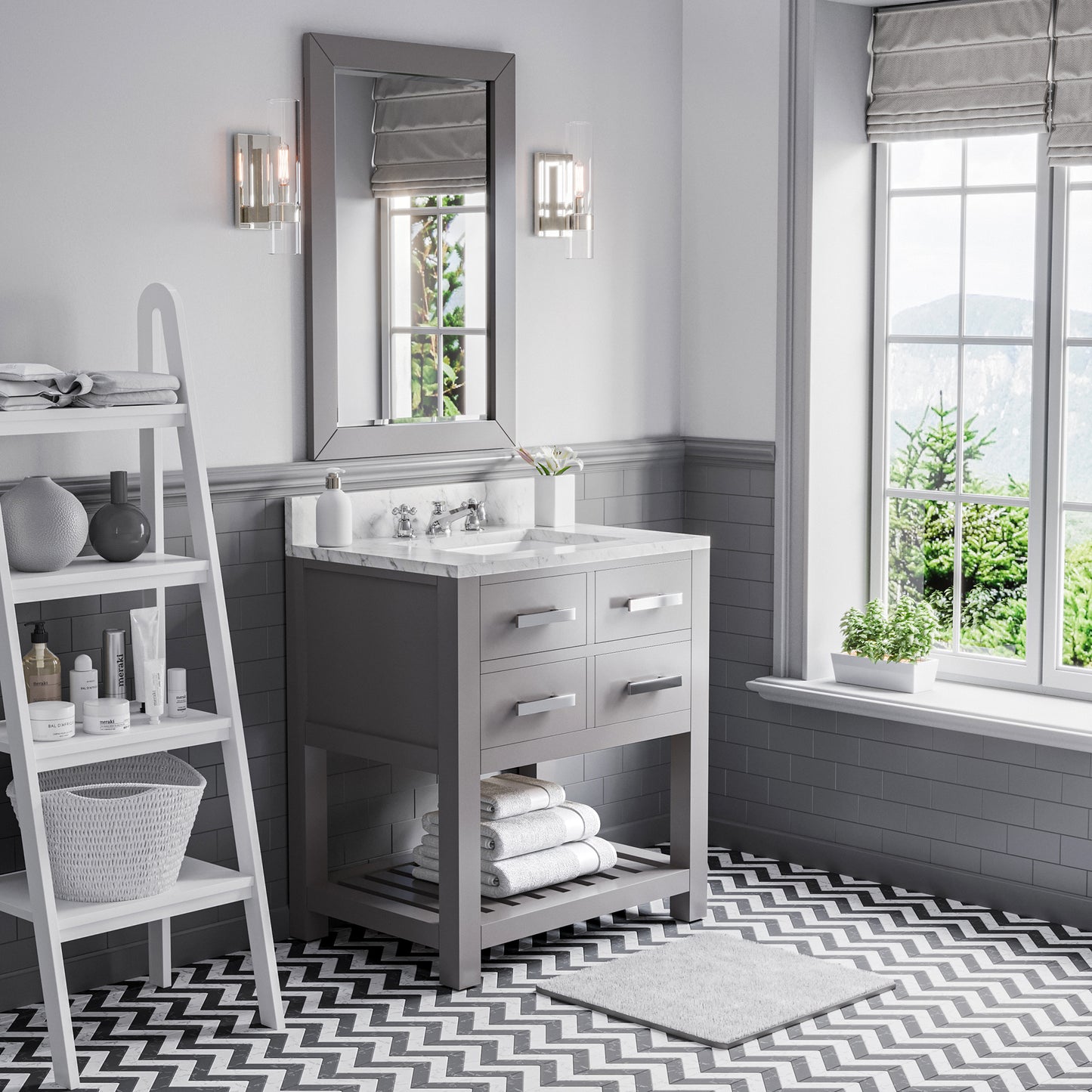 Madalyn 30 in. W x 21.5 in. D x 34 in. H Vanity in Cashmere Grey with Marble Vanity Top in Carrara White | Water Creation