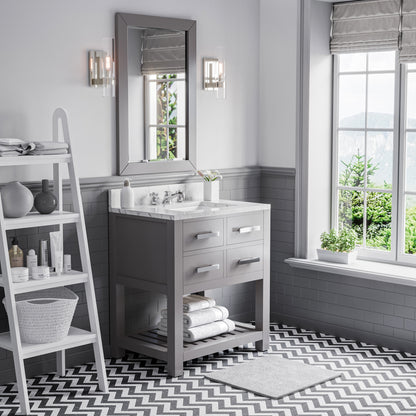 Madalyn 30 in. W x 21.5 in. D x 34 in. H Vanity in Cashmere Grey with Marble Vanity Top in Carrara White | Water Creation