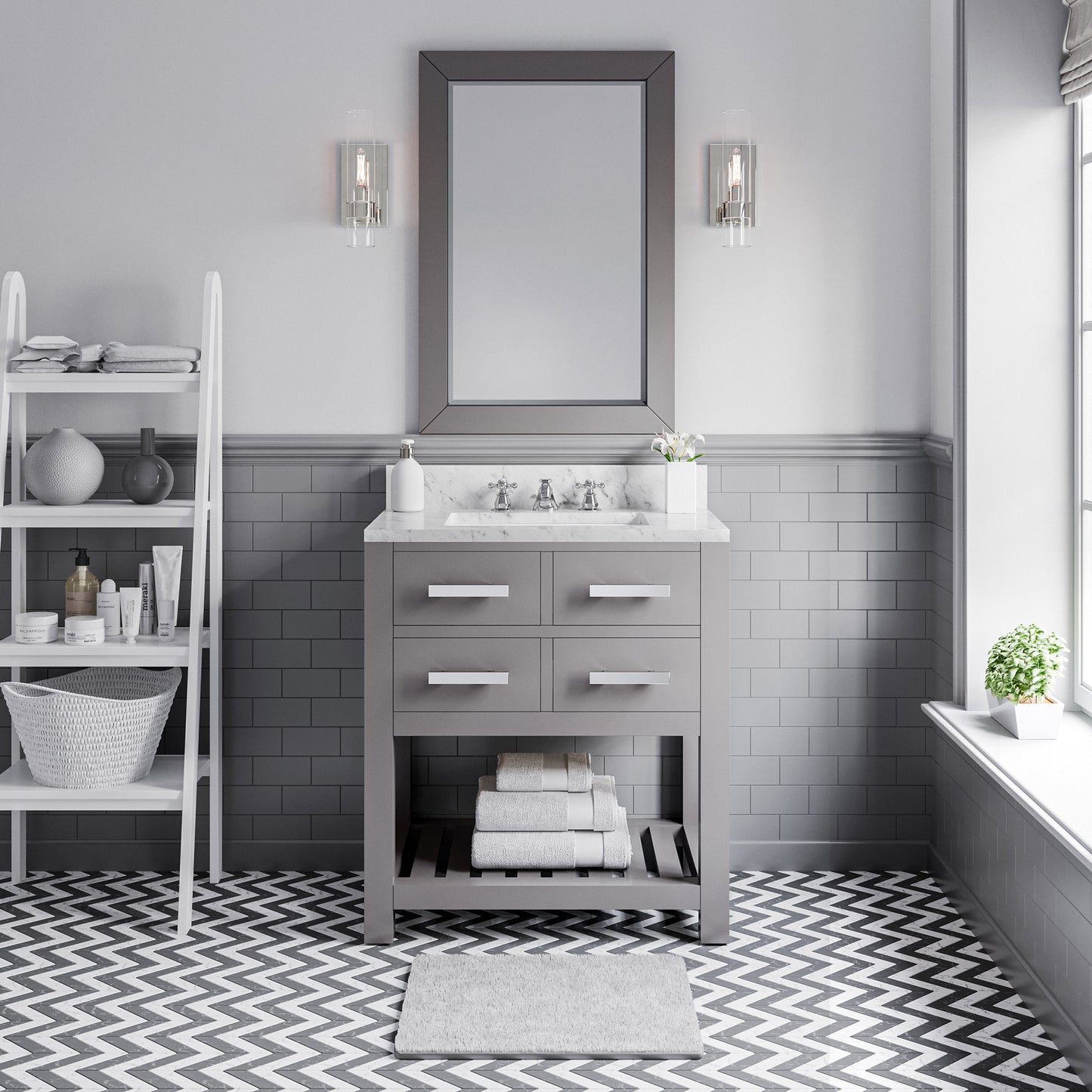 Madalyn 30 in. W x 21.5 in. D x 34 in. H Vanity in Cashmere Grey with Marble Vanity Top in Carrara White | Water Creation