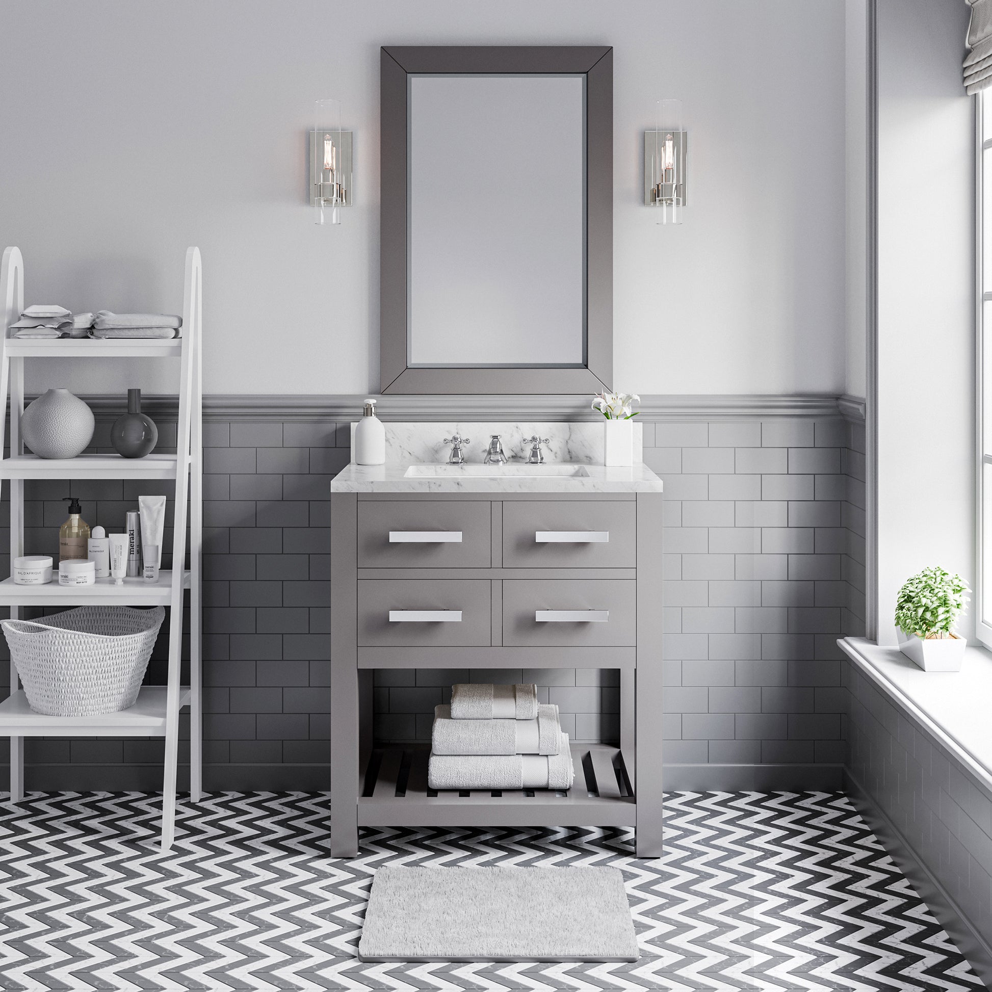 Madalyn 30 in. W x 21.5 in. D x 34 in. H Vanity in Cashmere Grey with Marble Vanity Top in Carrara White | Water Creation