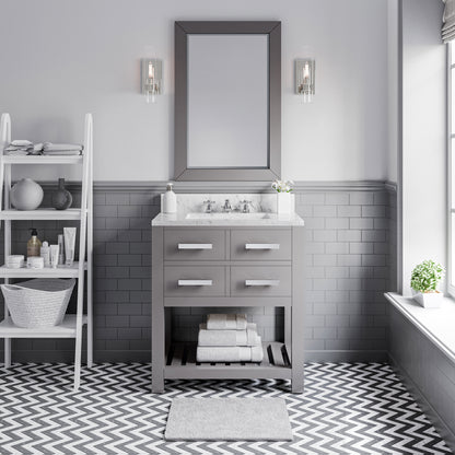 Madalyn 30 in. W x 21.5 in. D x 34 in. H Vanity in Cashmere Grey with Marble Vanity Top in Carrara White | Water Creation