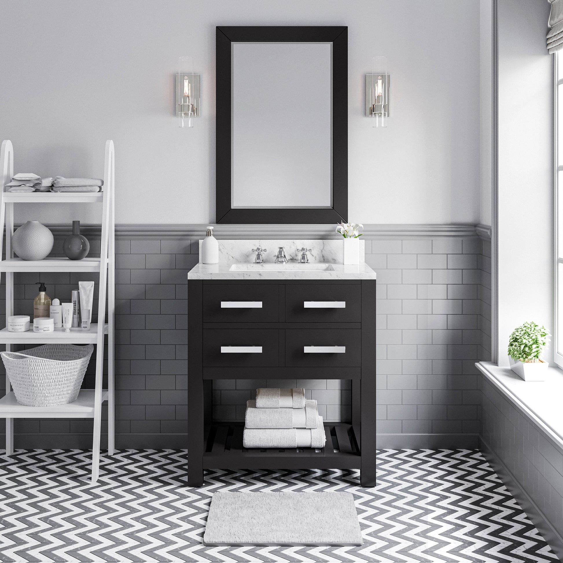 Madalyn 30 in. Vanity in Espresso with Marble Vanity Top in Carrara White | Water Creation