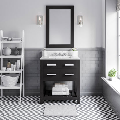 Madalyn 30 in. Vanity in Espresso with Marble Vanity Top in Carrara White | Water Creation