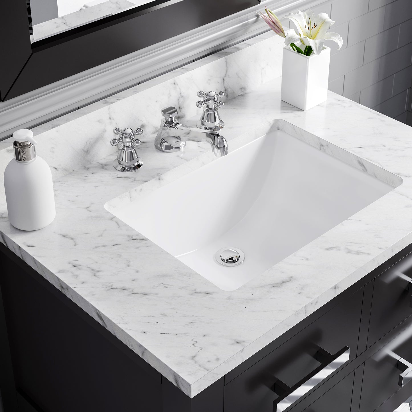 Madalyn 30 in. Vanity in Espresso with Marble Vanity Top in Carrara White | Water Creation