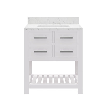 Madalyn 30 in. Vanity in Carrara White with Marble Vanity Top in Carrara White | Water Creation