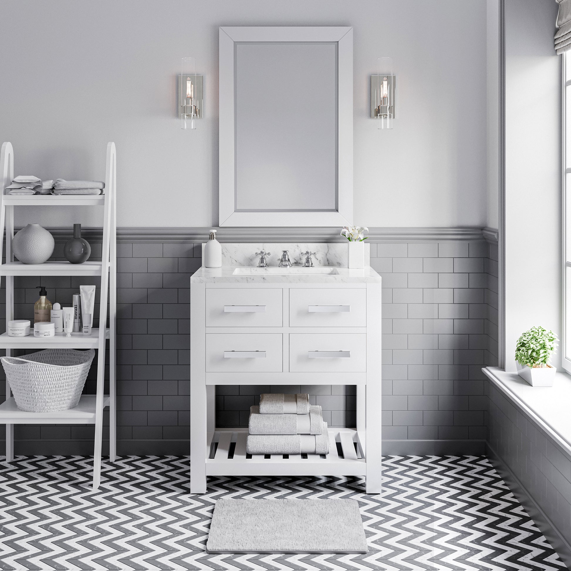 Madalyn 30 in. Vanity in Carrara White with Marble Vanity Top in Carrara White | Water Creation