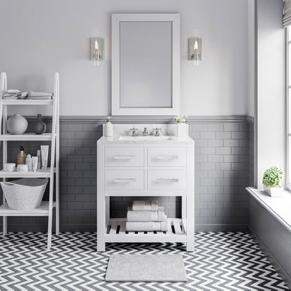Madalyn 30 in. Vanity in Carrara White with Marble Vanity Top in Carrara White | Water Creation