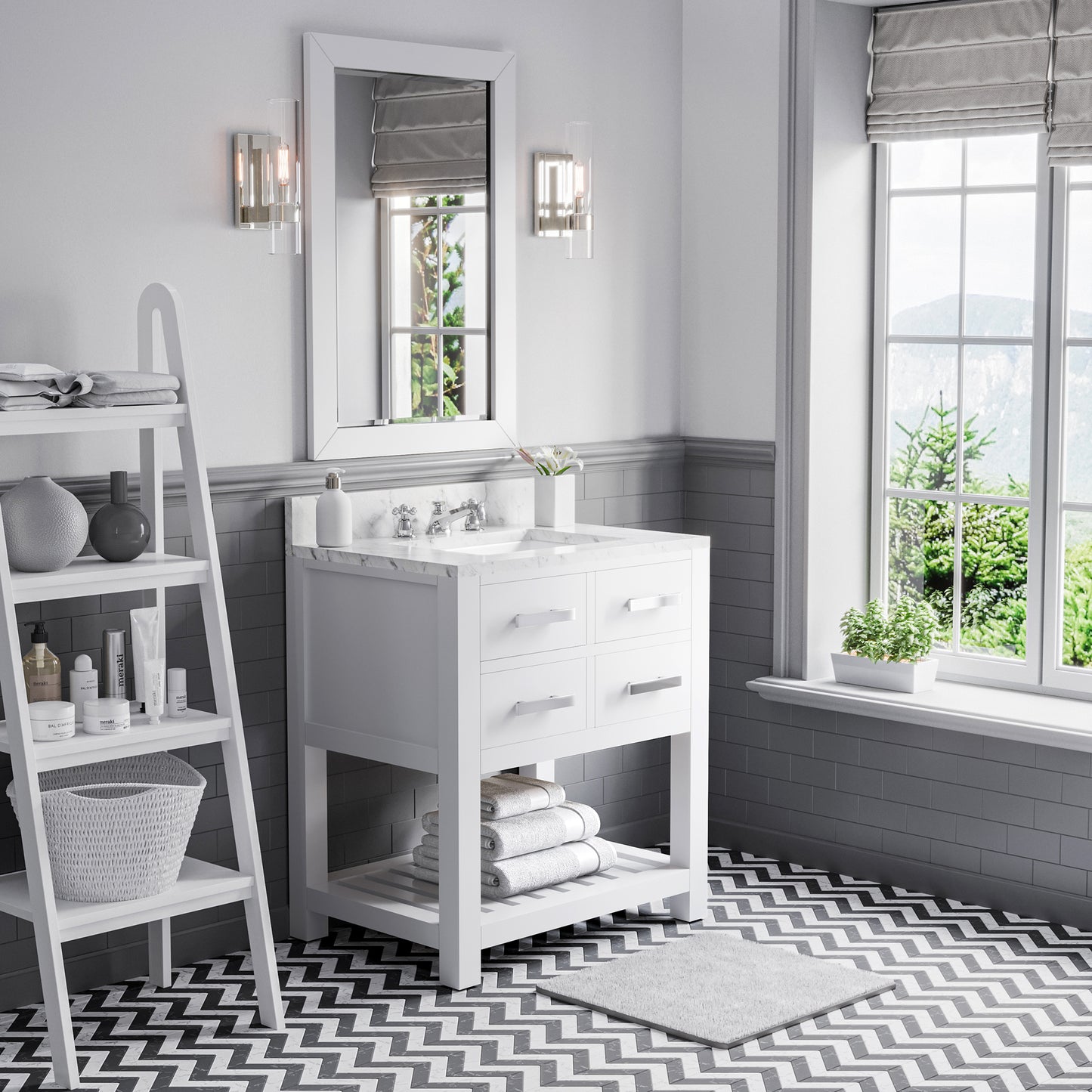 Madalyn 30 in. Vanity in Carrara White with Marble Vanity Top in Carrara White | Water Creation