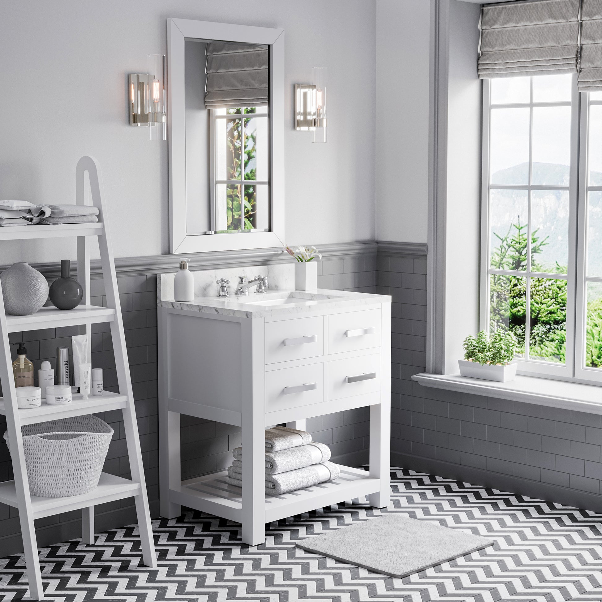 Madalyn 30 in. Vanity in Carrara White with Marble Vanity Top in Carrara White | Water Creation