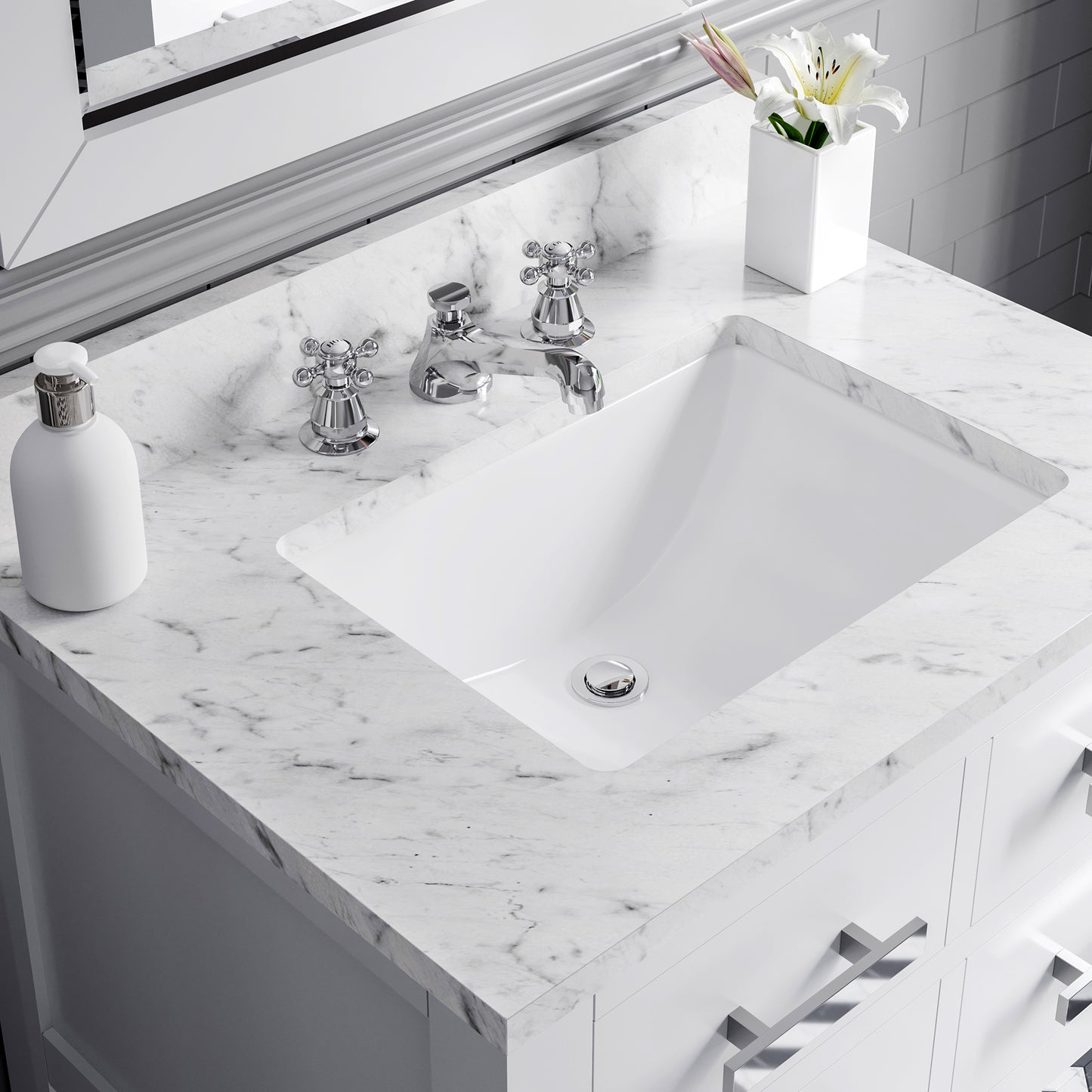 Madalyn 30 in. Vanity in Carrara White with Marble Vanity Top in Carrara White | Water Creation